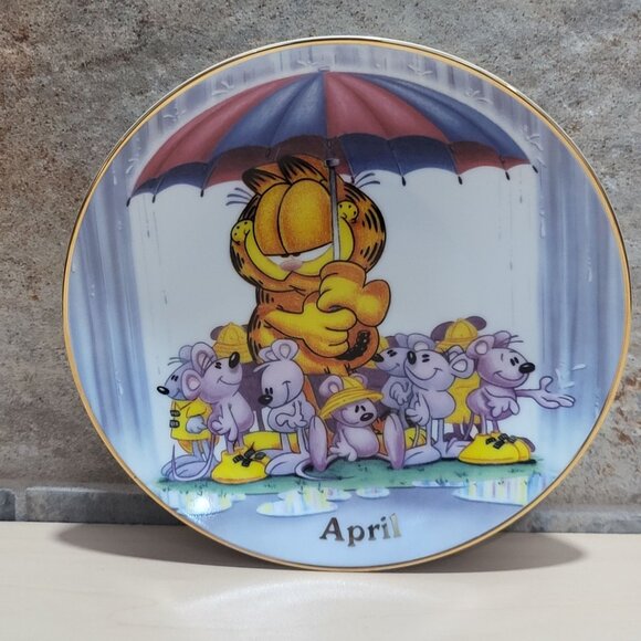 Garfield Calendar April Plate Jim Davis Plate No A 1444 Danbury Mint 1987 - Picture 1 of 14